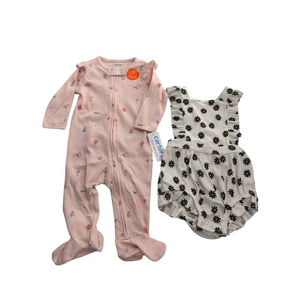 Baby Girls 2-Piece Outfit Set Carters Floral Footed Sleeper Cat Jack Romper 6-9M